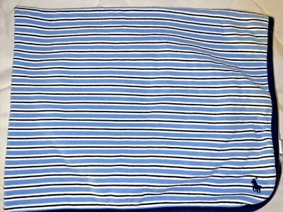 Manta para bebé Ralph Lauren azul blanco a rayas 28x32 Foto 1 de 4