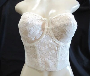 Nuevo sujetador corsé bustier sin tirantes de encaje batido joven sin espalda vintage talla 36D - Imagen 1 de 7
