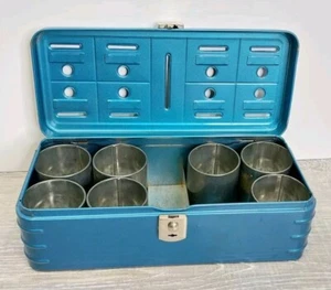 Hamilton Home Budget Bank Antiguo 1940 Caja Metal Tazas Vintage Azul EE. UU. RARO - Imagen 1 de 5
