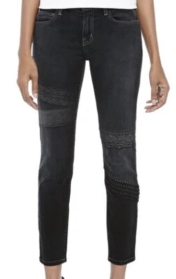 Pantalones de mezclilla ajustados CURRENT/ELLIOTT The STILETTO $248 negros lavados con encaje 30 R397 Foto 1 de 4