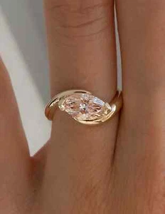 Marquise Cut 1.40CT Pink Lab-Grown Diamond In 10K Yellow Gold Bypass Shank Ring - Picture 1 of 15