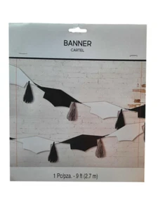 Graduate Cap with Tassel 9 Ft Banner Graduation Black White Paper - Picture 1 of 2