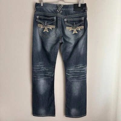 Xtreme Couture Jeans Mens 32 (31x31) Flap Pockets Embroidered Biker Y2K Flaw - Image 1 of 4