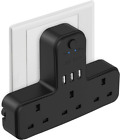 Plug Adaptor UK 3 Way, JSVER Plugs Extension Multi Sockets with 3 USB Wall 13A