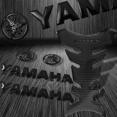 Pro Perforated Black Fuel Tank Pad Grip+8" 3D Yamaha Logo+Letter Emblem Sticker - Image 1 of 4