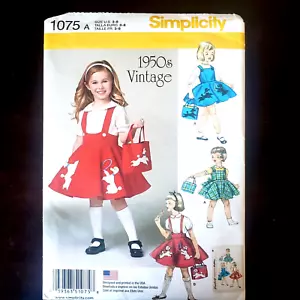 Simplicity Pattern 1075 Girls Dress Jumper Bag Size 3 4 5 6 7 8 UNCUT 1950s Look - Picture 1 of 5