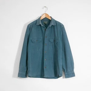 Woolrich Chamois Button Up Shirt Mens Medium - Long Sleeve Distressed Blue Faded - Imagen 1 de 8