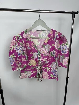RRP 195 EUR Sandro Top Size 3 Short Sleeve Florals Multicolor - Image 1 of 4