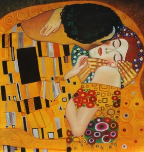 Gustav Klimt the Kiss Repro, Quality Hand Painted Oil Painting Contemporary Art - Picture 1 of 6