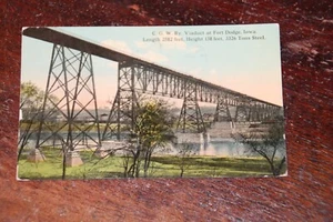 CHICAGO GREAT WESTER RAILROAD Ft Dodge IA Bridge Vintage Postcard Postmark 1912  - Picture 1 of 2