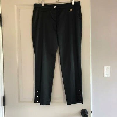 Pantalones negros de mezcla de algodón con detalle de botones de estrás BLUMARINE NUEVOS SIN ETIQUETAS TALLA IT 44/US 10 Foto 1 de 4