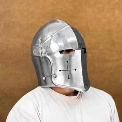 Barbuta Knight Helmet with Visor - 18g Steel Medieval Warrior Armor for LARP - Image 1 of 4