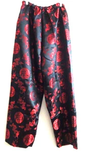 #E Dragon Unisex Silk Black Red Pant Elastic Waist 22-40 inches M-L? - Picture 1 of 4