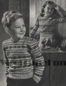 Knitting Pattern Vintage Children's/Girl's/Boy's Fair Isle Sweater.4 to 8 years. - Picture 1 of 1