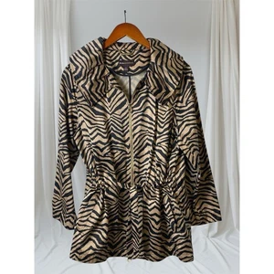 Dana Buchman lange Jacke goldfarben und schwarz Zebramuster Damengröße Large - Bild 1 von 12