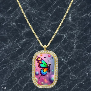 New Colorful Butterfly Pendant Necklace Photo Design Sparkling Gold Tone Pure - Picture 1 of 4