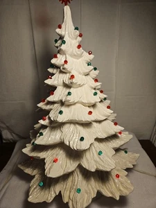 Albero di Natale in ceramica 22" bianco luce rosso verde vintage vedi foto - Foto 1 di 24