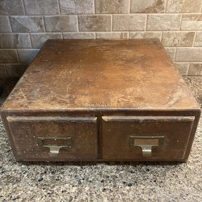 Винтажный антикварный дубовый шкаф с двумя (2) ящиками для библиотечных карт каталогов картотеек деревянная коробка - Изображение 1 из 4