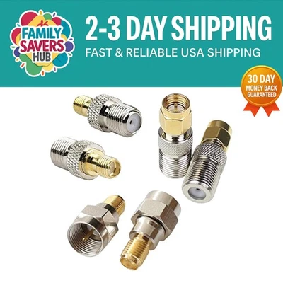 6 Pack F Type to SMA Connectors - Gold-Plated for Optimal Signal Quality - Image 1 of 4