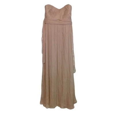 Vestido largo sin tirantes neutro de seda de gasa Amsale vestido formal de dama de honor talla 2 Foto 1 de 4