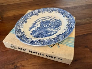 Vintage Salem Olde Staffordshire Blau English Village Fleischplatte Originalkarton Neu aus altem Lagerbestand - Bild 1 von 6