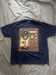 Vtg 80’s Single Stitch T Shirt Patriotic Cats Blue Sz XL - Picture 1 of 5