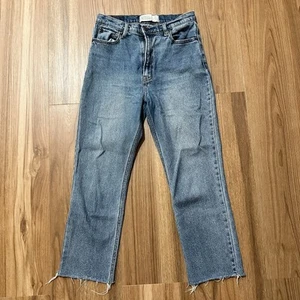 Abercrombie & Fitch Jeans 27 4S Blue Ankle Straight Ultra High Rise Raw Hem - Picture 1 of 13