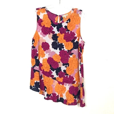 Maison Jules Womens Sleeveless Floral Asymmetrical Hem Top Extra Large - Image 1 of 4
