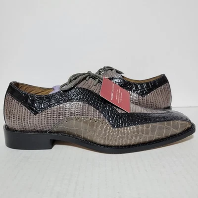 Zapatos Stacy Adams Tallero Negro Gris Cuero Estampado Cocodrilo Punta en V Oxford Talla 7 M Foto 1 de 4