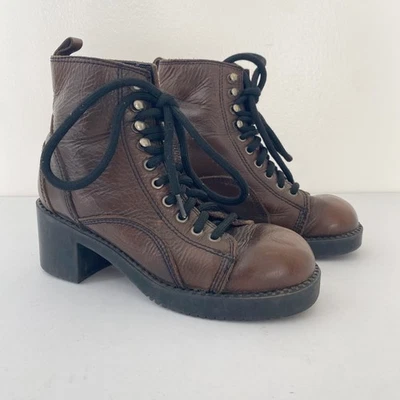 Vintage Y2K Espirit Ankle Boots Shoes Lace-Up Leather Brown Size 6.5 - Image 1 of 4