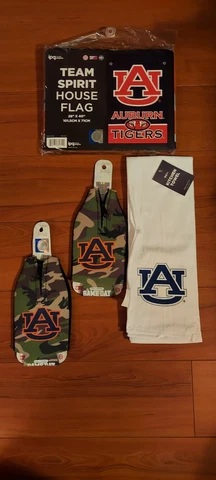 House Flag 28x40 Auburn Tigers AU 2-sided Kitchen Towel Camo Game Day Koozie Lot Cover