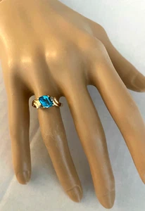 14 Karat Gold ausgefallener Blautopas-Bypass-Ring im Schliff 7 mm hoch Größe 7 Diamant-Akzente Nachlass - Bild 1 von 15