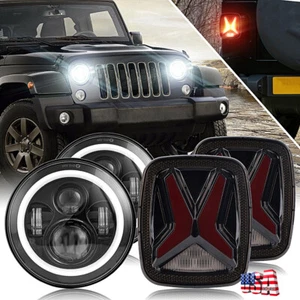 for Jeep Wrangler TJ YJ CJ 7 inch Halo LED Headlights DRL Turn + Tail Lights Kit - Picture 1 of 12