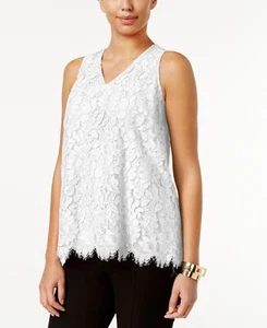 (JN8-55*) Top Alfani Rayon misto floreale pizzo collo a V bianco morbido taglia 6 $59,50 - Foto 1 di 1