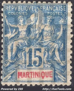 MARTINIQUE TYPE GROUPE 15c BLEU N° 36 NEUF * AVEC CHARNIERE - Picture 1 of 2