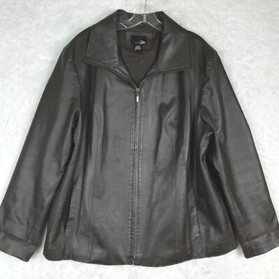 East 5th Mujer Chaqueta de Cuero Marrón Cremallera Completa Abrigo Manga Larga Plus 2X Foto 1 de 4