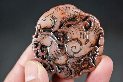 Delicate China Old Jade Carved *Fish Mandarin Duck* Pendant G81 • 0.11$