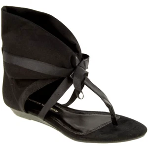 Chinese Laundry Women's Black Twill Sudoku Low Wedge Thong Sandal, Size 9 M - Picture 1 of 14