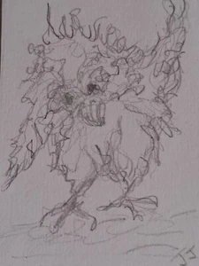 Original ACEO Pencil Sketch Art Drawing Funky Chick signed Jesamine James - Picture 1 of 4