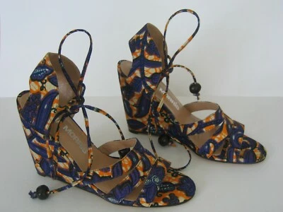 VTG Wedge Strappy Designer Shoes Heels Olivia Morris Women's Fabric US SZ8 - Image 1 of 4