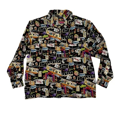 1990 年代 Nicole Miller 百老汇租猫印花丝绸衬衫 ~ L 限量版罕见 — 第 1/4 张图片