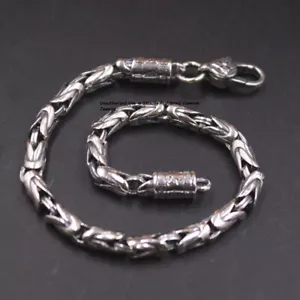 Real S925 Sterling Silver Bracelet 4mm Byzantine Link Chain 17-18g 7.9inch - Picture 1 of 6