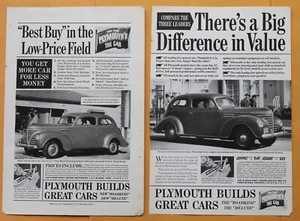 2 x Plymouth 1939 Vintage Magazine Print Ads - Picture 1 of 1