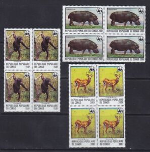 1978 CONGO WWF BLOCK OF 4 NH KOBE ANTELOPE HIPPOPOTAMUS CHIMPANZEE SCT.456-458