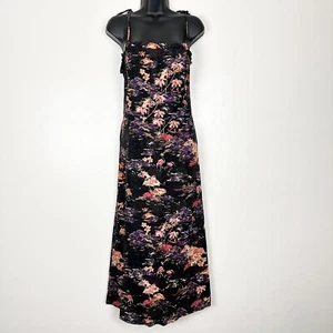 Free People Linen Beach Party Tie Shoulder Midi Dress Size 12 Tropical Printed - Picture 1 of 15