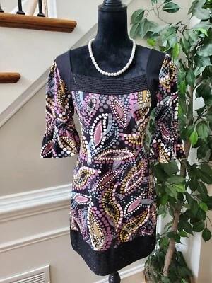 Joyous & Free Women Multicolor Square Neck Long Sleeves Knee Length Dress Small - Image 1 of 4