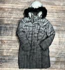 Eddie Bauer Lodge Down Parka Long Zip Jacket Faux Fur Hood Womens Medium Grey