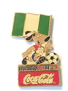 1994 World Cup FIFA Soccer Coca-Cola Striker Mascot Nigeria Flag Lapel Pin - Picture 1 of 1