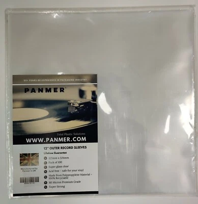 PANMER 12" Outer Clear Record Sleeves 80 Micron Polypropylene LP 325mm x 326mm x 100