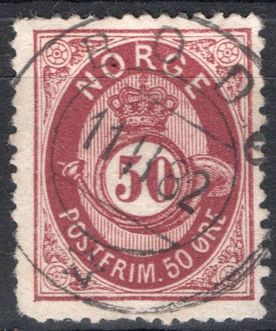 2319 Norway 1877-78, NK 30, 50 øre Posthorn. Bodø 11. 11. 82 Cover